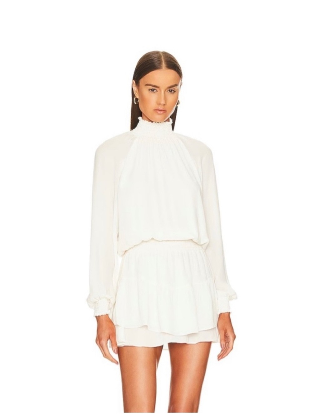 Krisa White Smocked Long Sleeve Dress